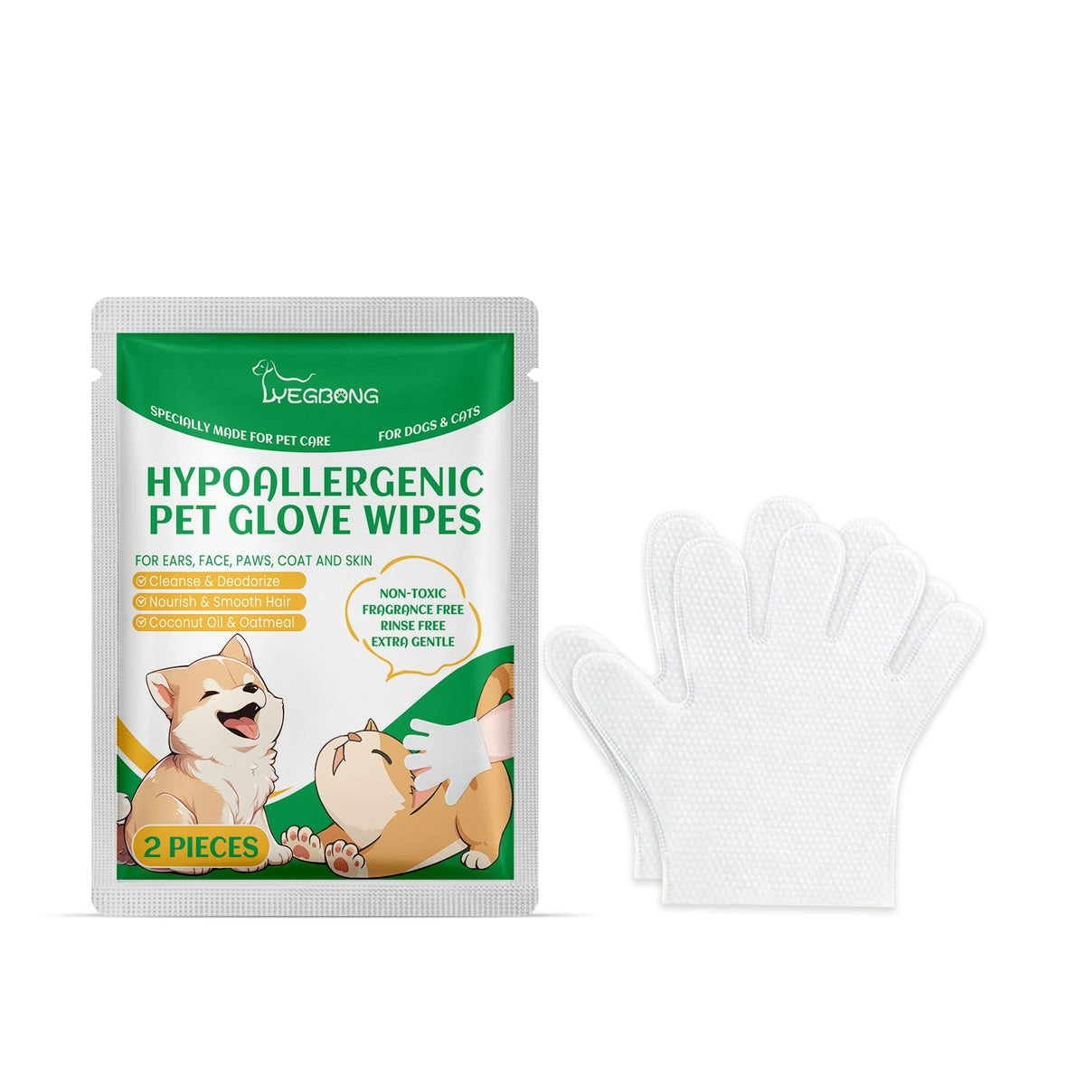 Pet glove wipe sachet with two gloves